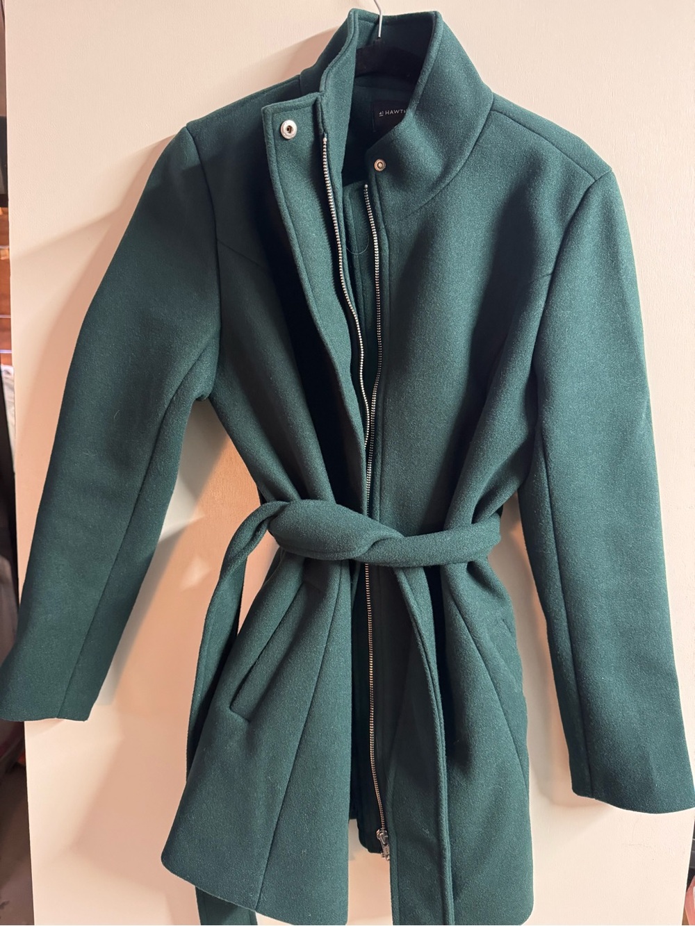 41 Hawthorn Forest Green Belted Trench Coat